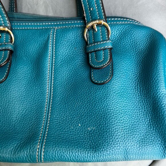 Tiganello Blue Teal Pebbled Leather Slouchy Purse Bag - Picture 10 of 11